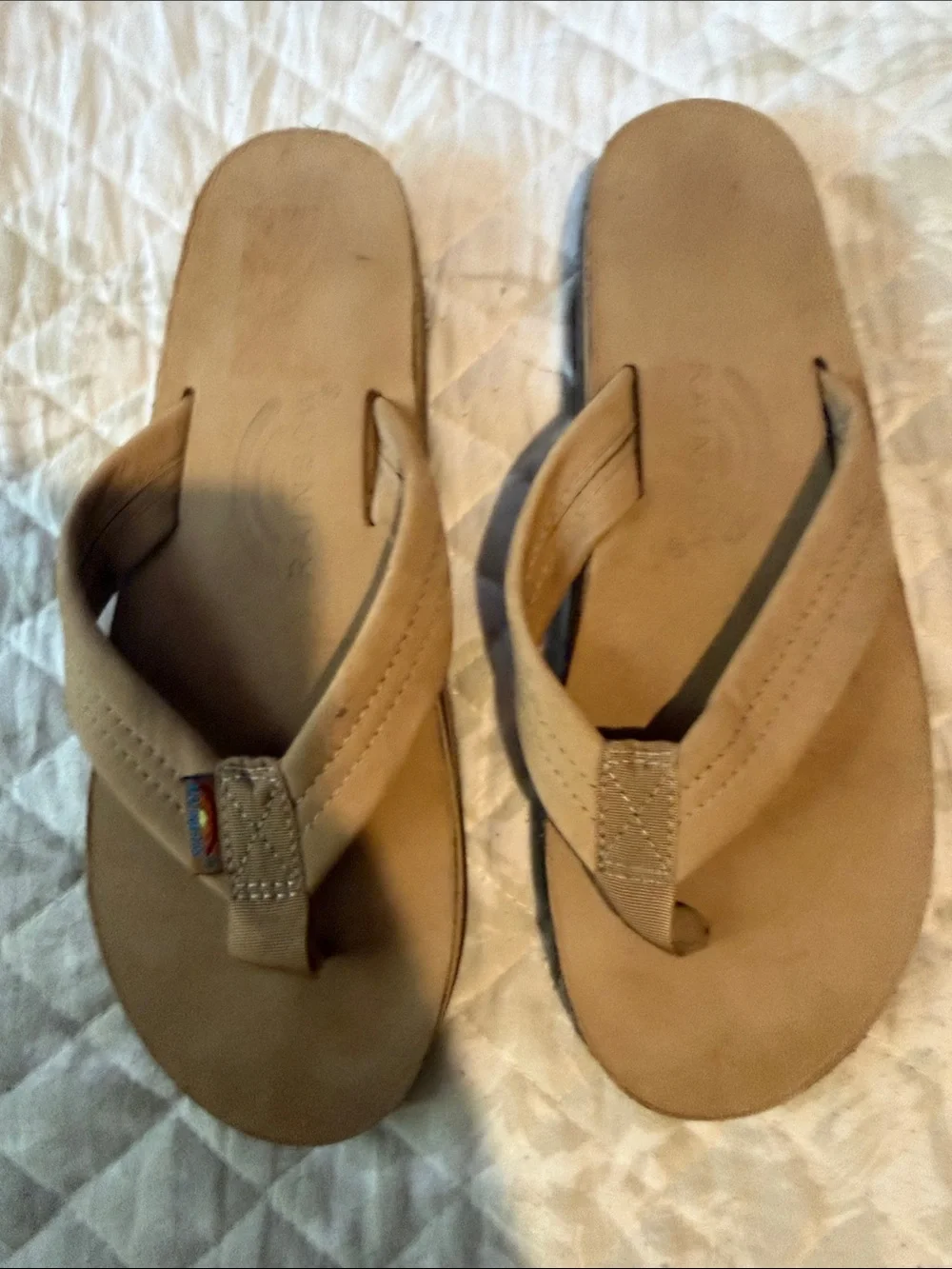 Rainbow Men's Tan Suede Flip Flop with Webbing Toe Strap